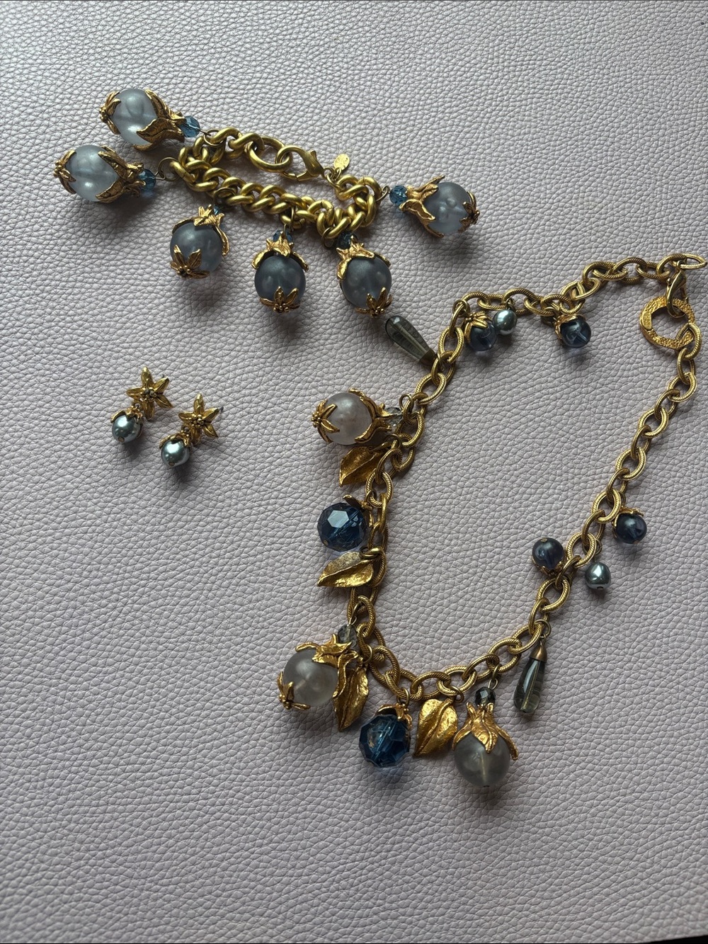 Vintage Kate Hines Signed 3-Piece Blue & Gold Statement Jewelry Set